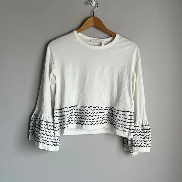 See by Chloe Luxury White Bell Long Sleeve Decorated Boxy Top French Style - Picture 2 of 10